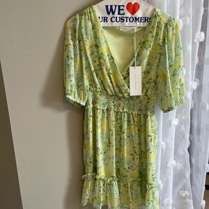 Brand New LUSH Clothing Green Flowered short sleeve mini dress